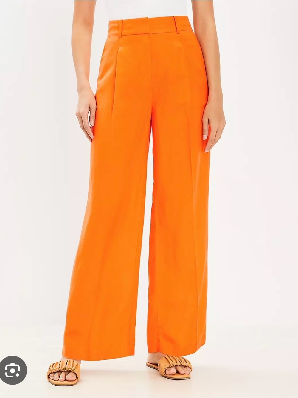 Peyton Linen Blend Orange Wide-Leg Trousers - Picture 2 of 7